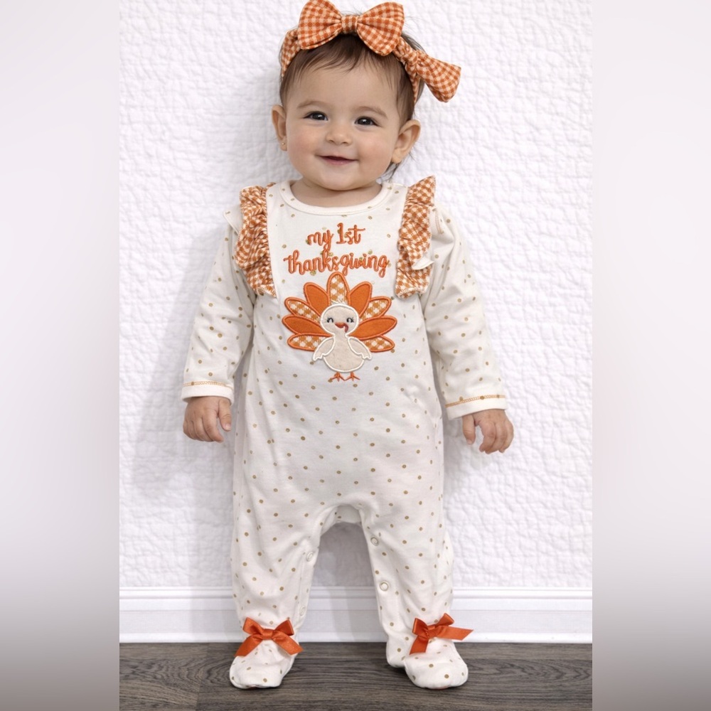 NWT! My 1st Thanksgiving Kids 2 Piece Set - White and Orange